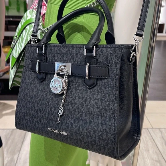 Michael Kors Hamilton Small Signature Logo Satchel Crossbody Bag
Black /Silver - Picture 16 of 16